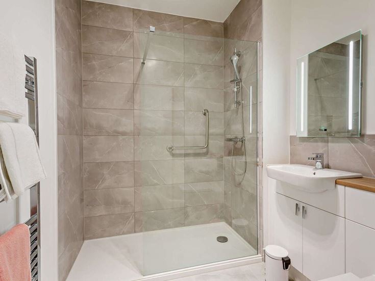 a bathroom with a glass shower