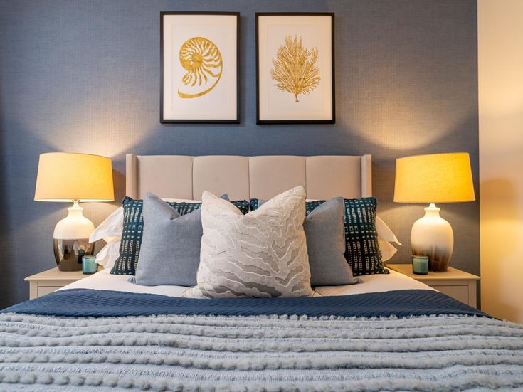a bed with pillows