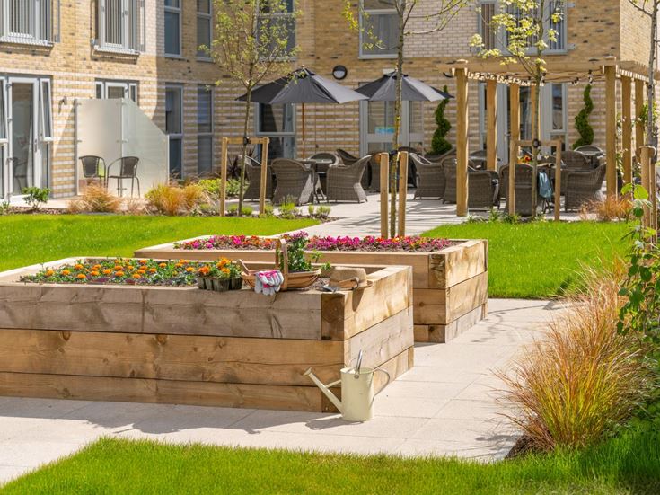 a flower bed in a garden