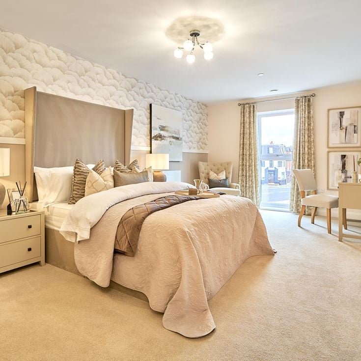 a bedroom with a large bed