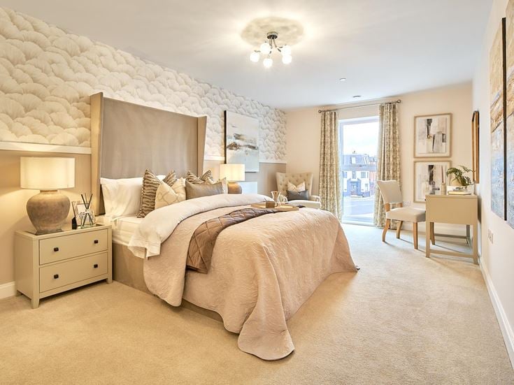 a bedroom with a large bed
