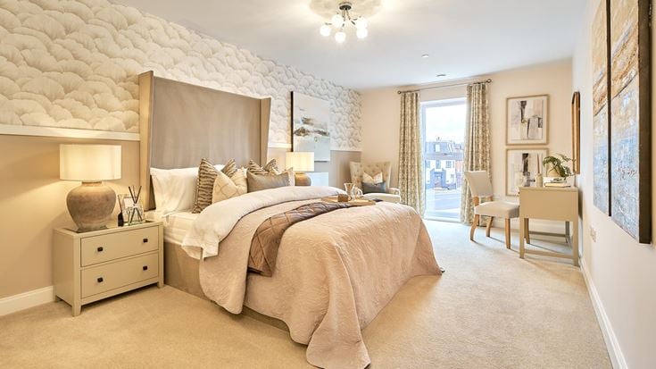 a bedroom with a large bed