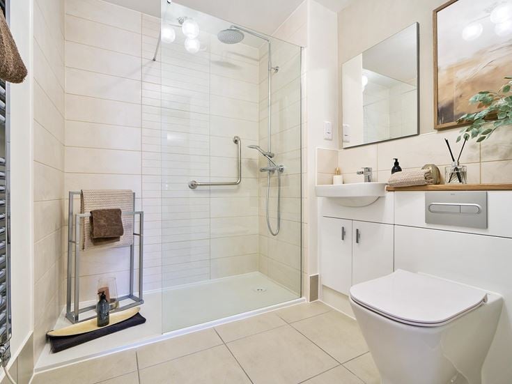 a bathroom with a standup shower