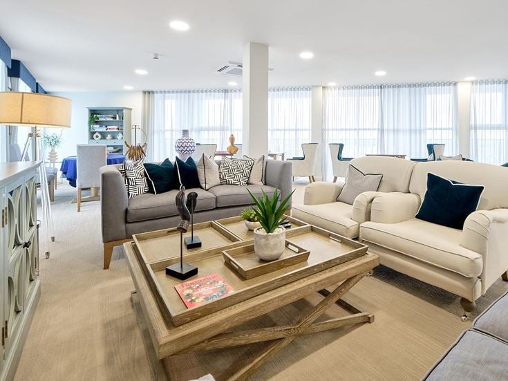 a living room with a large window
