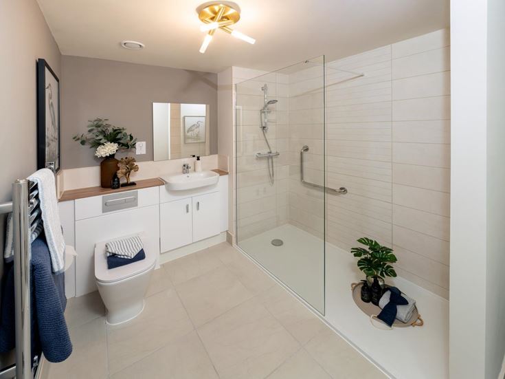 a bathroom with a glass shower