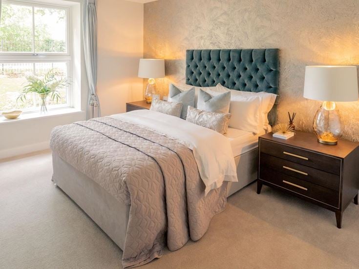 a bedroom with a large bed