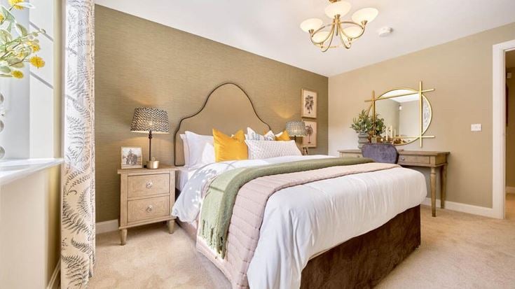 a bedroom with a bed and lamps