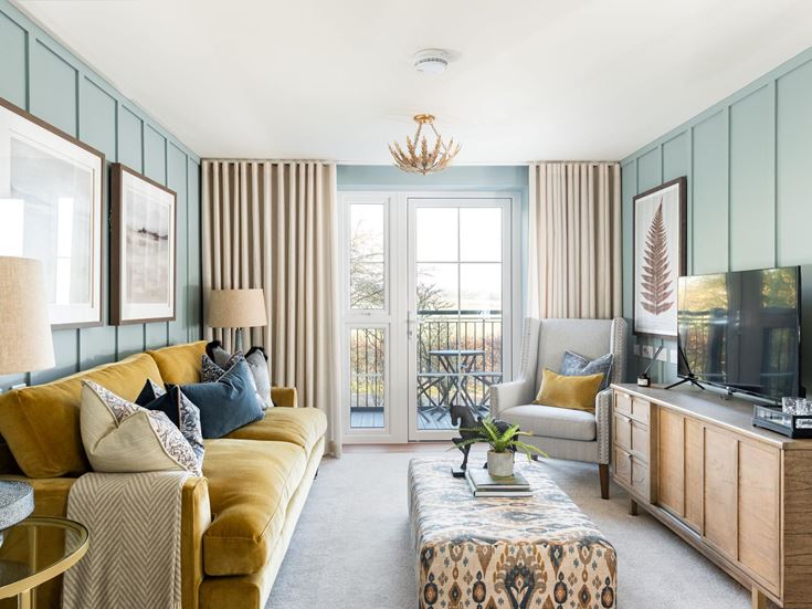a living room with a large window