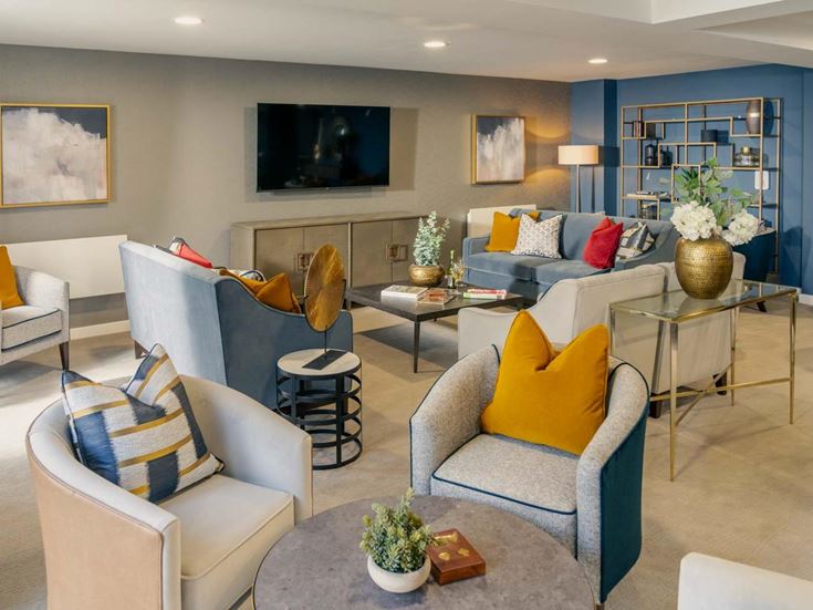 a living room with a large screen