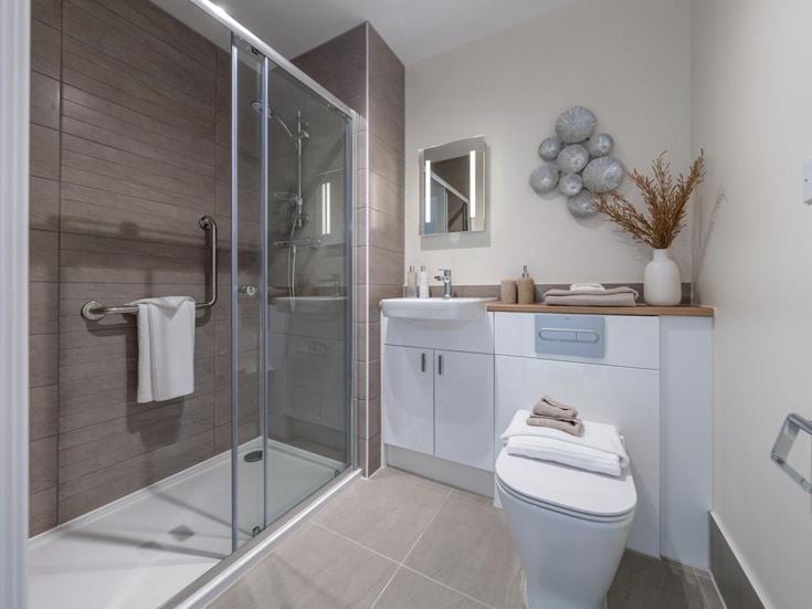a bathroom with a glass shower