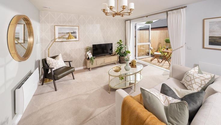 a living room with a fireplace