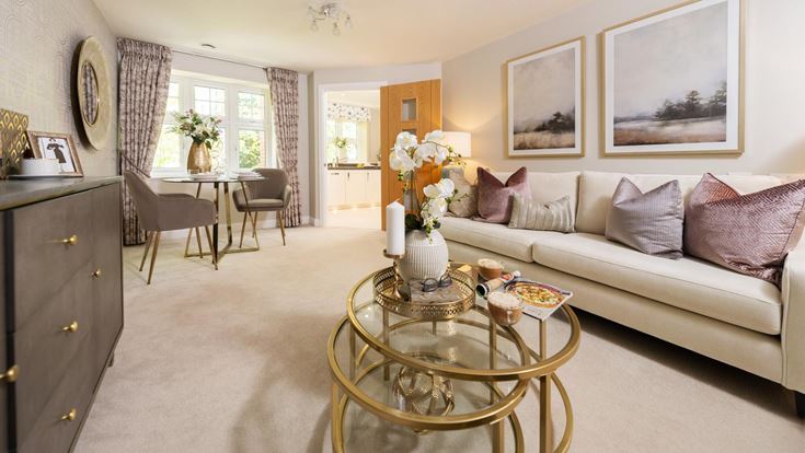 a living room with a couch and table