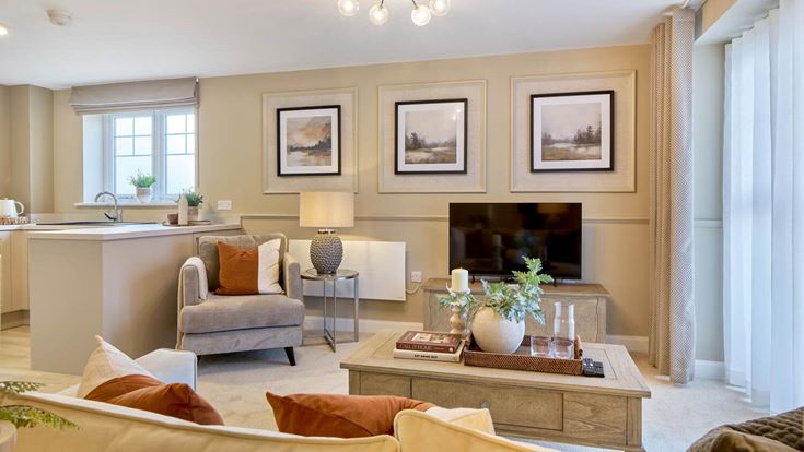 a living room with a fireplace