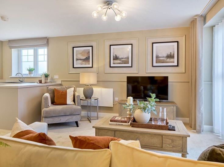 a living room with a fireplace