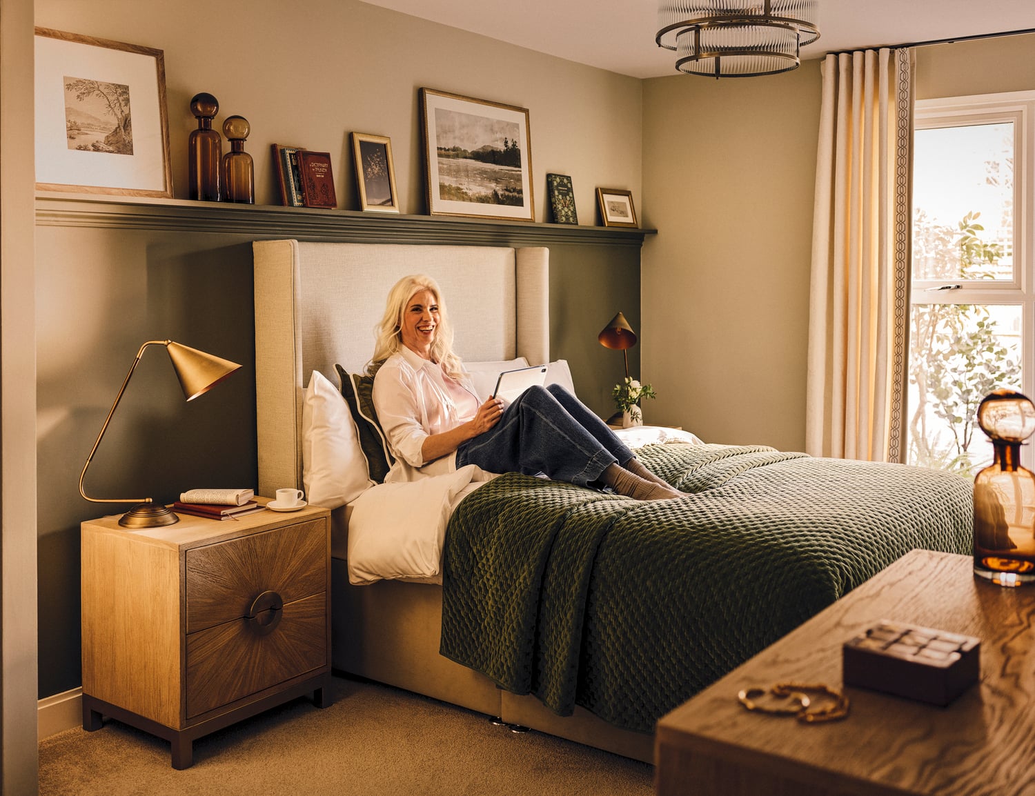 a person sitting on a bed