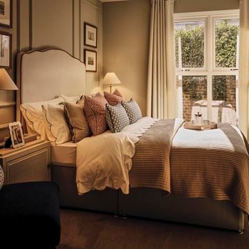 a bed with a large bed