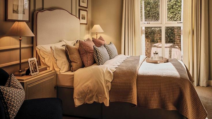 a bed with a large bed