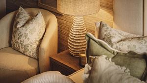 a couch with a lamp on it