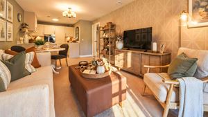 a living room with a couch and a table