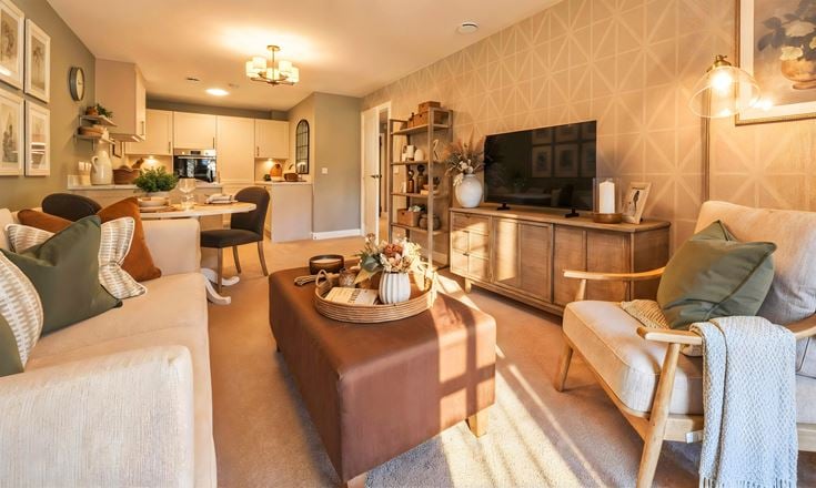 an Assisted living lounge and accessible kitchen
