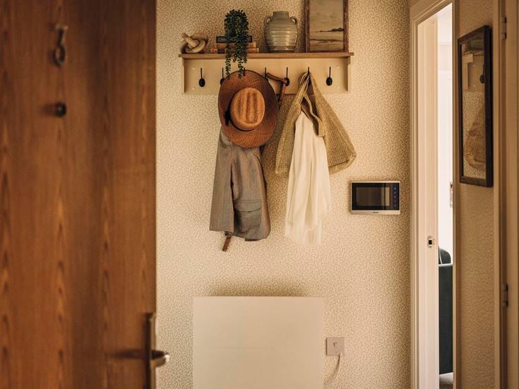 a closet with clothes