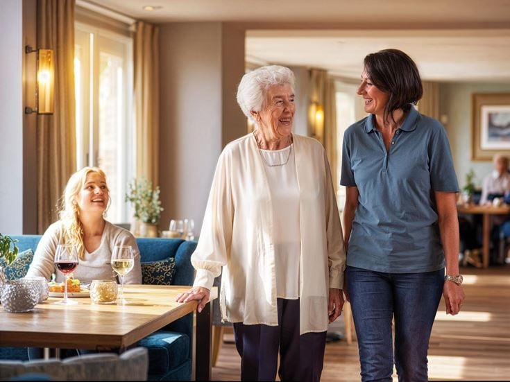 a few women talking in a room