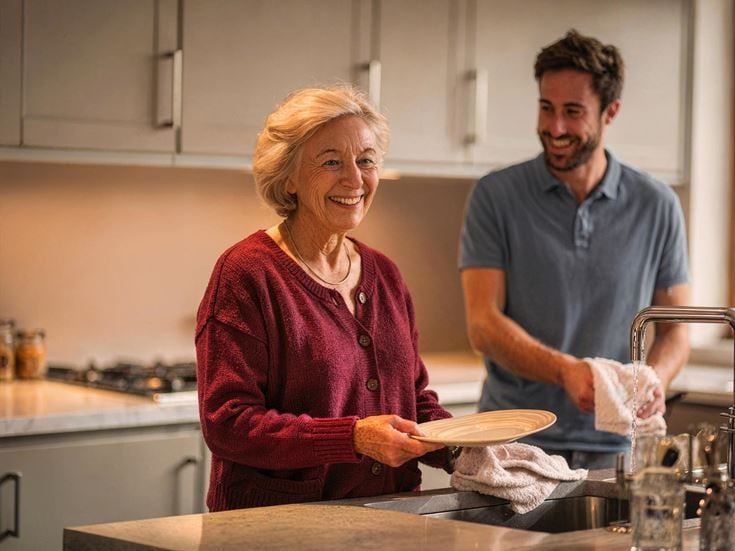 a man and a woman in a kitchen