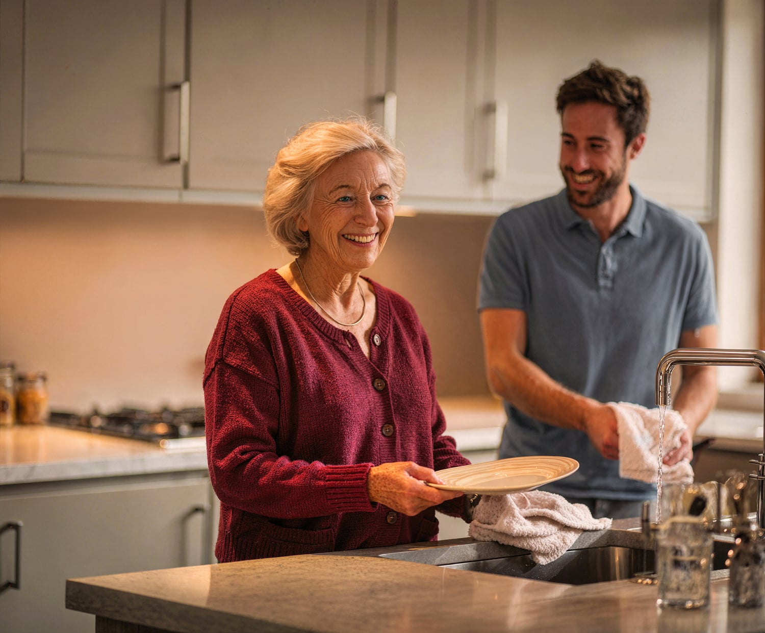 a man and a woman in a kitchen