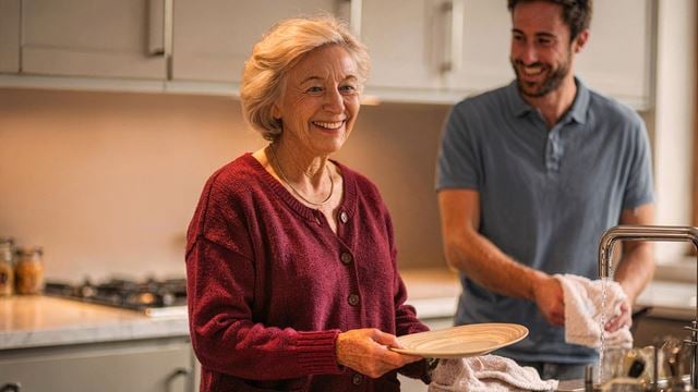 a man and a woman in a kitchen