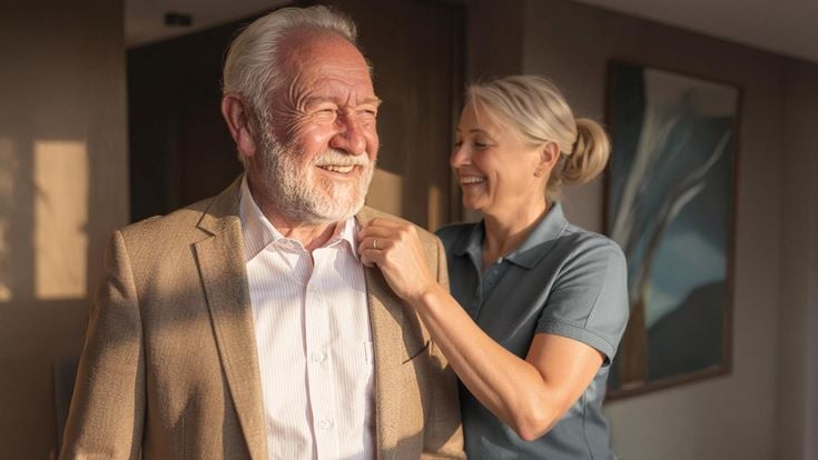 a man and a woman smiling