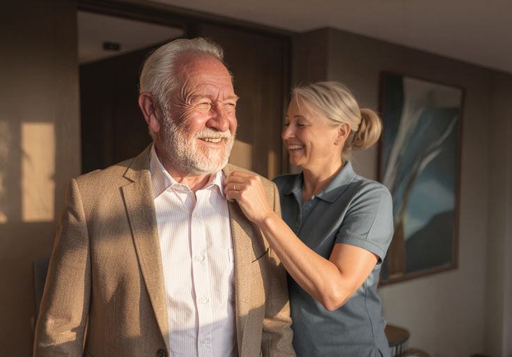 a man and a woman smiling