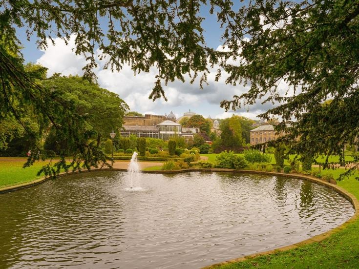 A fountain water feature in The Pavillion Gardens in Buxton.