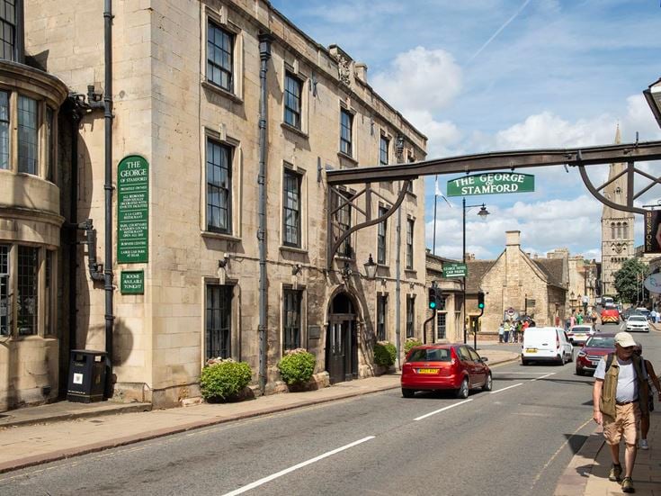 A two-way road in the market town of Stamford.