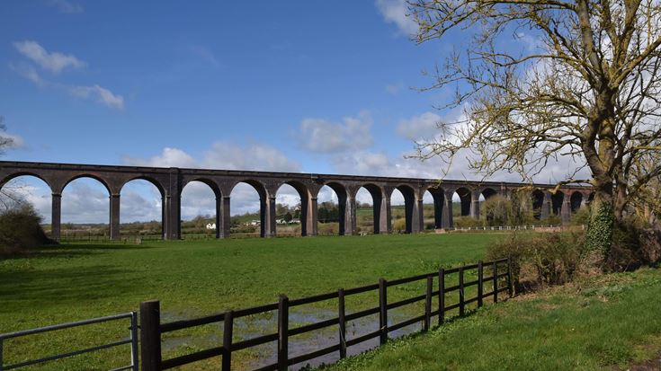 a bridge over a grassy field