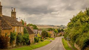 A road lined with cottages in the village of Rockingham, Northamptonshire.