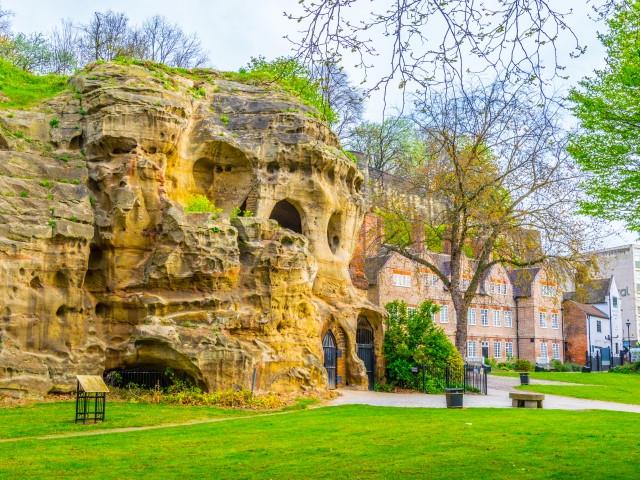 Caves built into a cliff near Nottingham Castle.