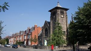 A clock tower in the centre of West Bridgford, Nottingham