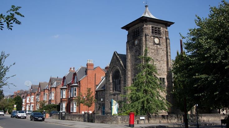 A clock tower in the centre of West Bridgford, Nottingham