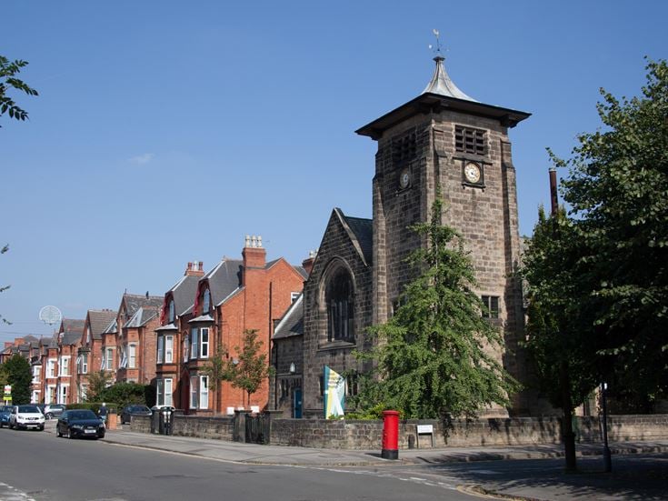 A clock tower in the centre of West Bridgford, Nottingham