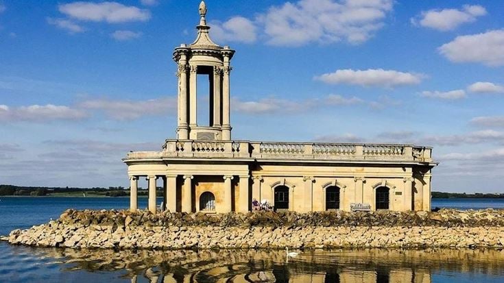 Normanton Church in Rutland, overlooking the water.