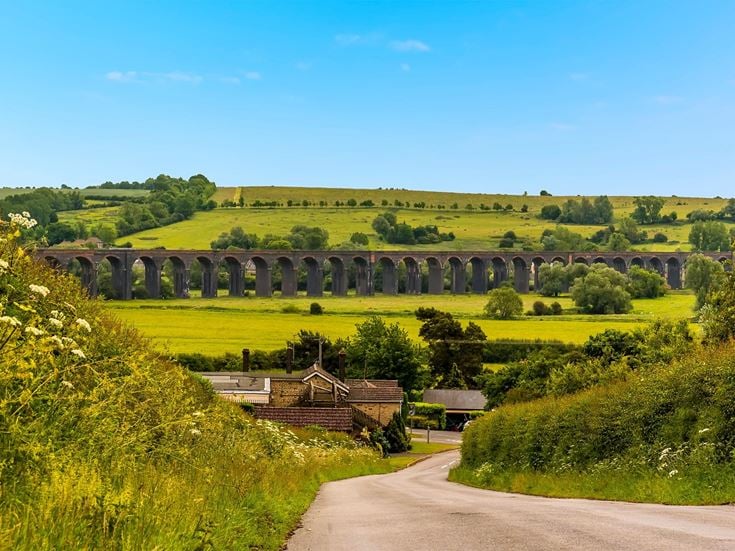 View down a country lane of Welland Viaduct in Rutland