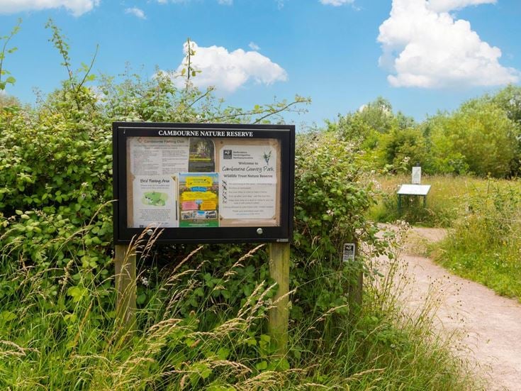 Entrance sign to Cambourne Nature Reserve.