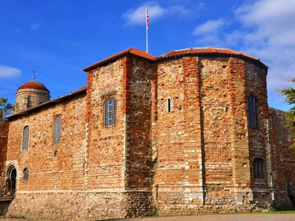 The red brick exterior of Colchester castle.