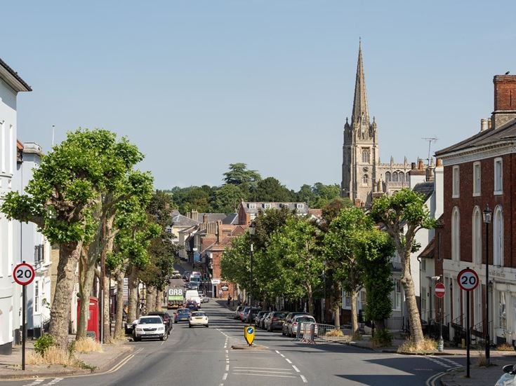 A view of the town centre at Saffron Walden in Essex.