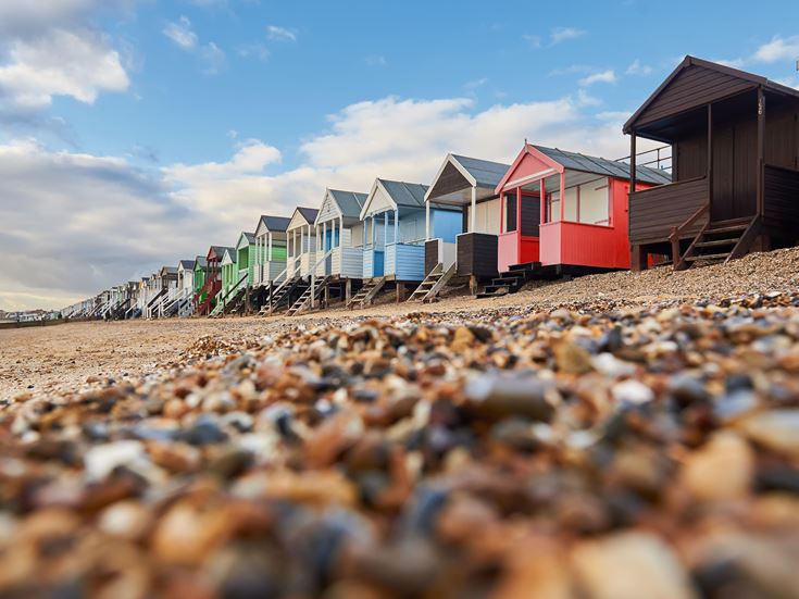 Colorful beach huts on the beach in Southend-on-Sea, Essex