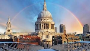 St Pauls Cathedral with rainbow London