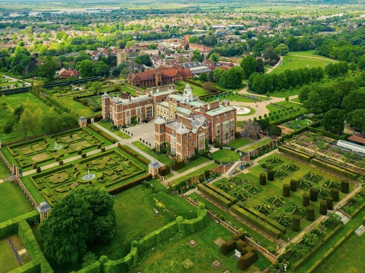 an aerial view of a large building