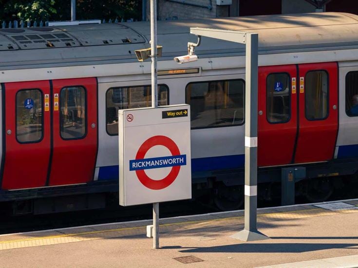 A tube train on the Metropolitan line at Rickmanworth.