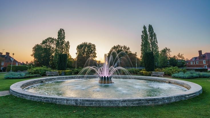 a fountain in a park