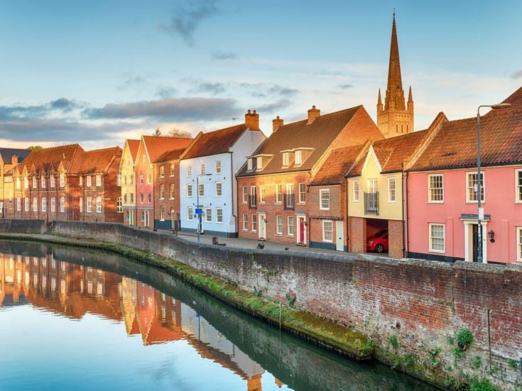 A scenic row of houses along the waterfront in Norwich.’